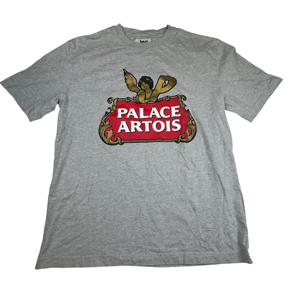 Palace x Stella Artois T-Shirt Men M Gray Skateboards Cartouche Streetwear Tee‎ - Picture 1 of 11